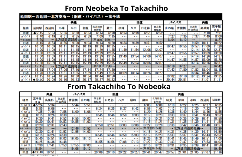 Bus Schedule From Neobeka To Takachiho Bus Center