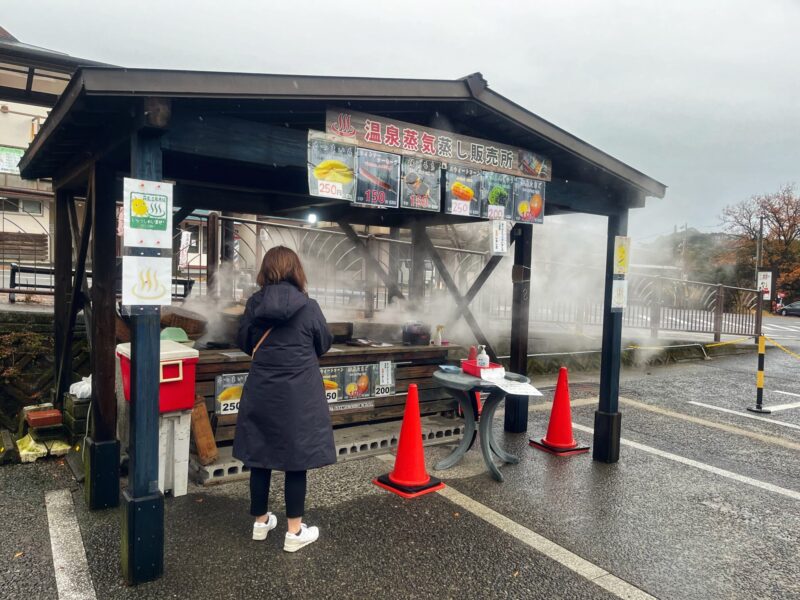Eat hot spring steam food at Kirishima Onsen Market