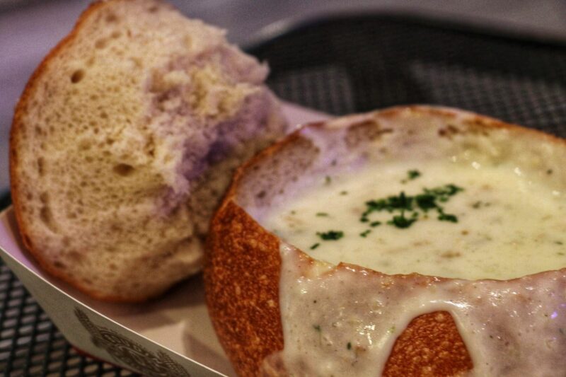 Eating Clam chowder at Fisherman’s Wharf