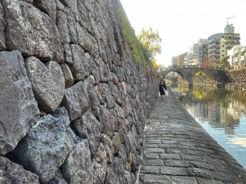 Heart-shaped stone at Meganebashi Bridge