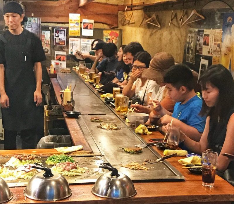 Dining in Fukutaro Okonomiyaki Osaka