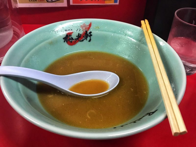 Empty bowl of shoyu ramen in Baikohken Honten