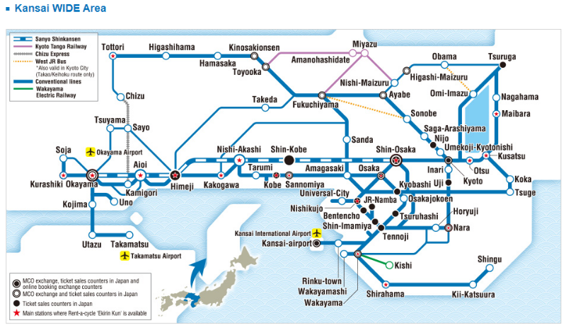 JR Kansai Wide Area Pass Coverage