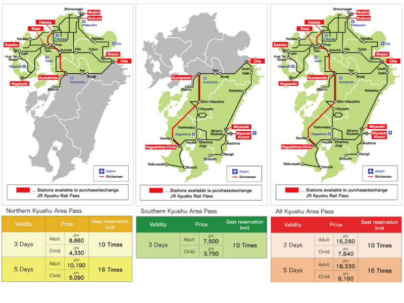 Kyushu JR Rail Pass Coverage
