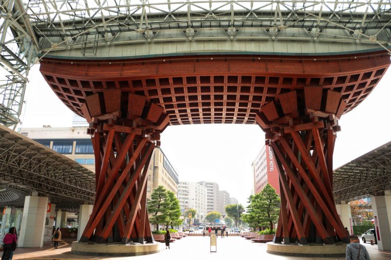 Massive Wooden Gate in Kanazawa Station
