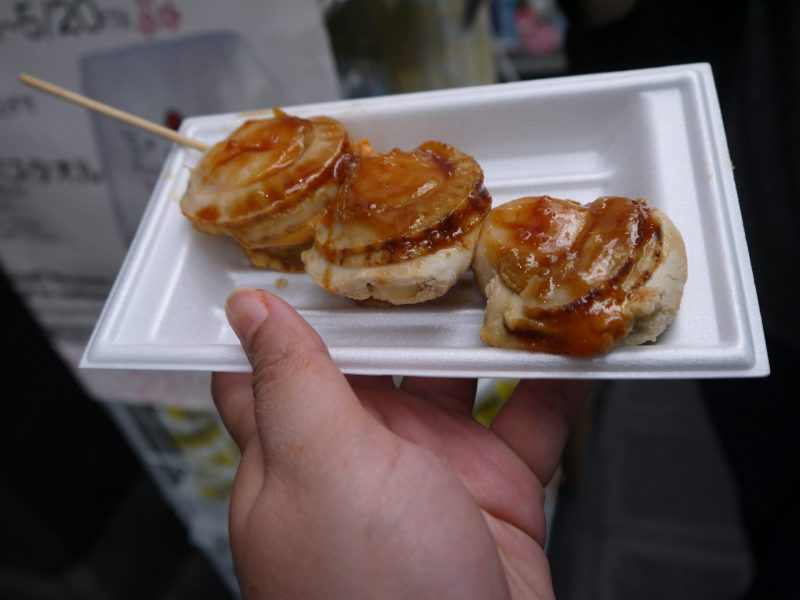 Snack food in Kuromon market, Scallop on stick