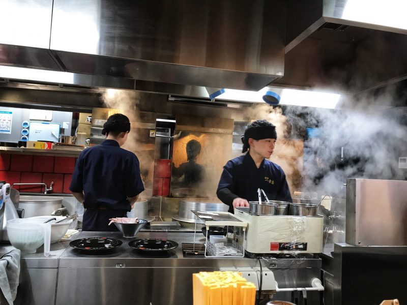 Preparing ramen in Hakata Ikkousha