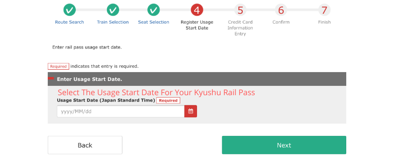 Register Usage Start Date For JR Kyushu Rail Pass