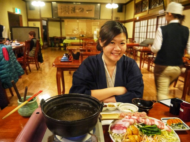 Shabu-shabu dinner served in Ichinoyu Honkan