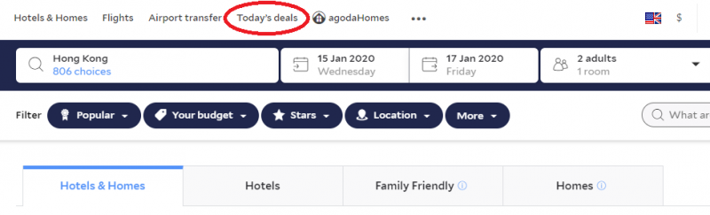 Click on Agoda Today Deal