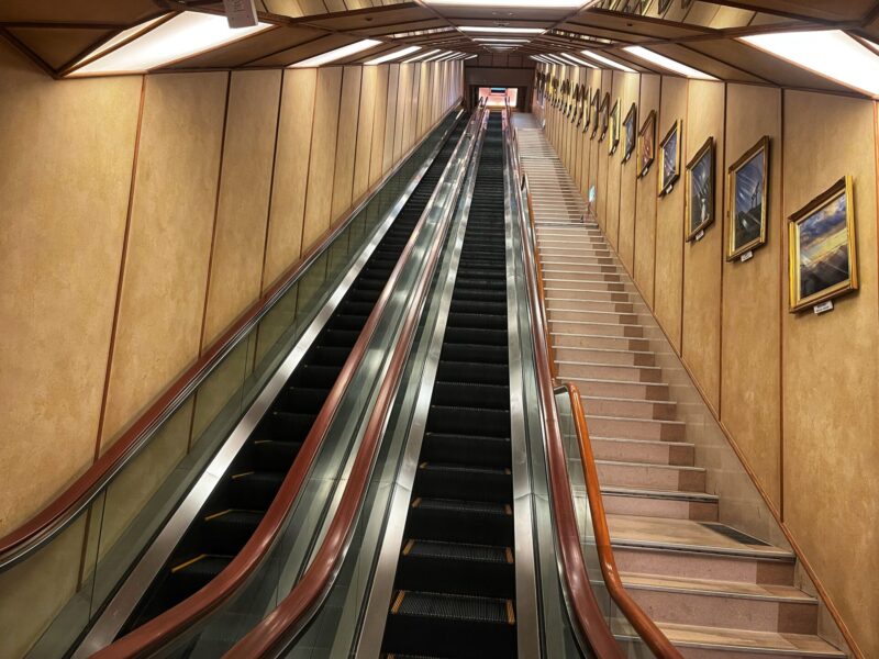 The long escalator in Hotel Urashima