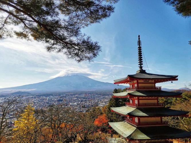 Tokyo Kawaguchiko itinerary - Chureito Pagoda with Mount Fuji